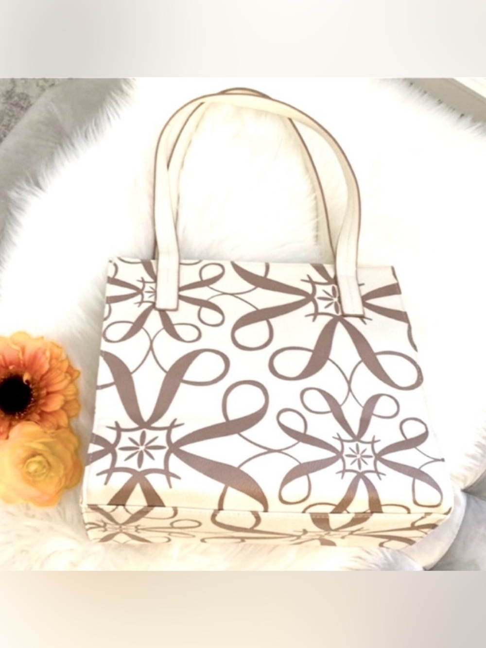 Cream and Gold Design Tote Bag With Script Detail Print FIRM